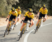 Four TVL riders during a road cycling race