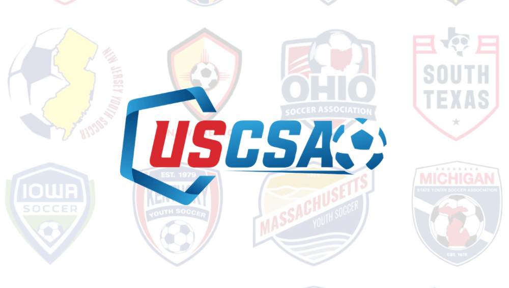 USCSA soccer consortium logo with its partner clubs in the background