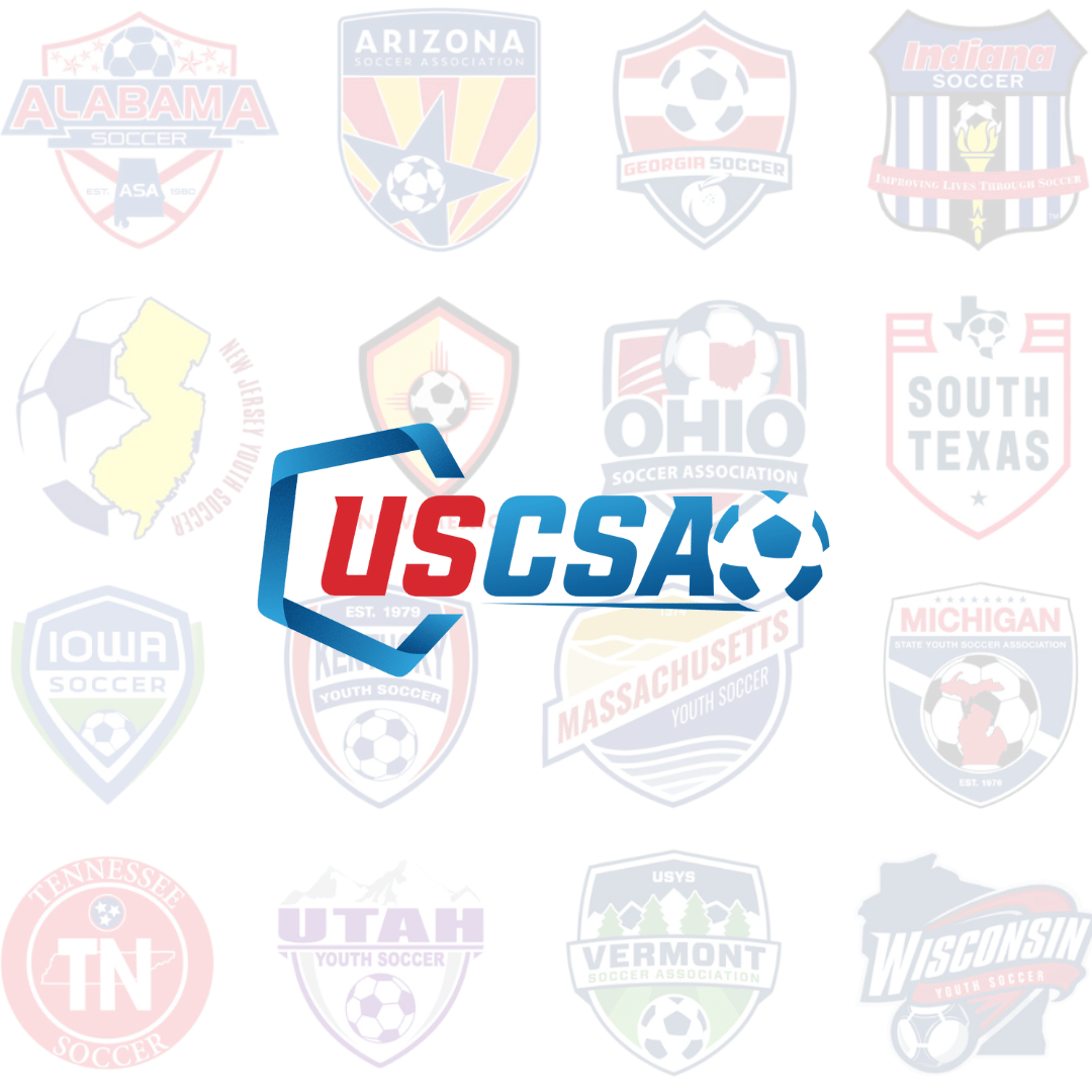 USCSA soccer consortium logo with its partner clubs in the background