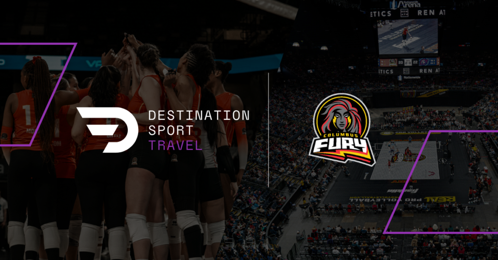 An announcement graphic for the partnership between Columbus Fury and Destination Sport Travel