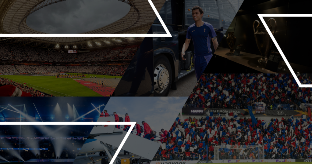 A collage of images from Destination Sport Group's involvement in UEFA European club football in 2024/2025