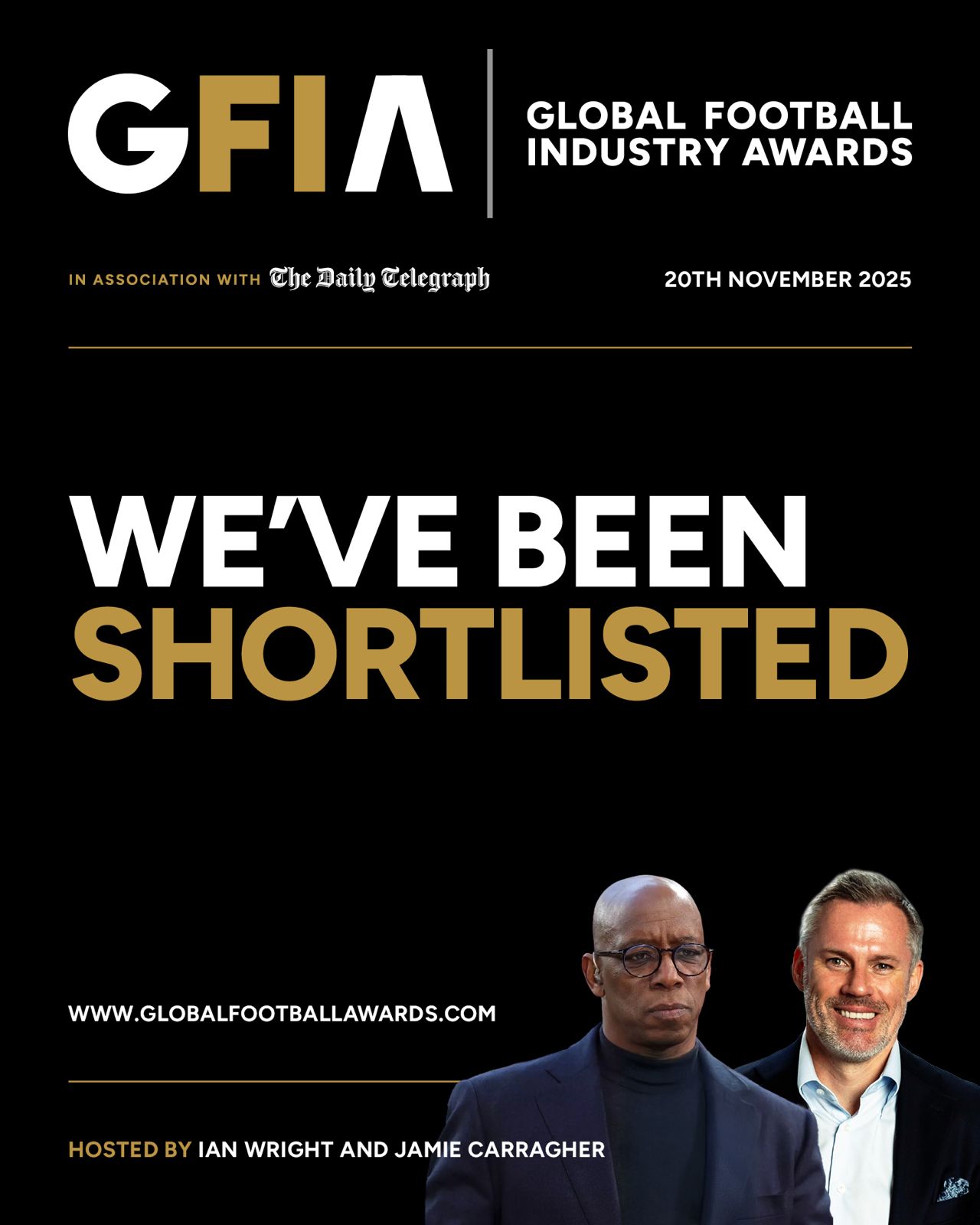 a graphic to signify that Destination Sport group has been nominated for a global football indutry award